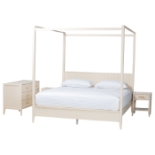 Baxton Studio Primrose Mid-Century Ivory Fluted Wood King Size 4-Piece Canopy Bedroom Set
